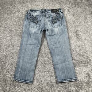Miss Me Capri Jeans Womens 30 Y2K Angel Wings Embellished Distressed (Sz Tag 28)